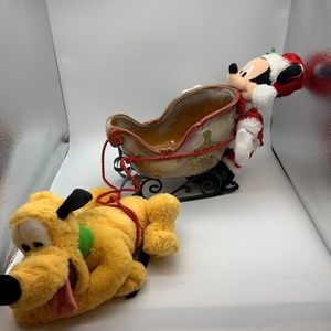 RARE Disney Mickey Mouse and Pluto Winter Christmas Sleigh
